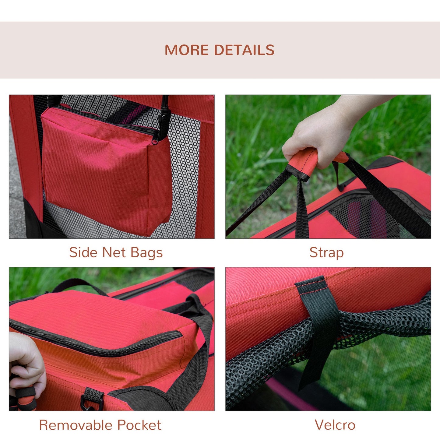 Pawhut 60Cm Foldable Pet Carrier, Soft Side Pet Travel Crate W/ Mat, Red