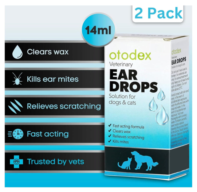 2 X 14Ml Petlife Otodex Ear Drops Dog Cat Clears Wax Mites Cleanser Itching