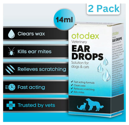 2 X 14Ml Petlife Otodex Ear Drops Dog Cat Clears Wax Mites Cleanser Itching