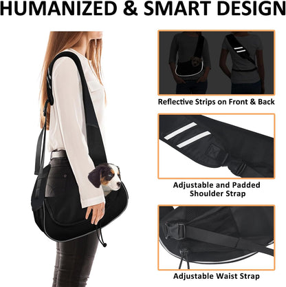 Stylish and Comfortable Pet Carrier Sling for Small Dogs, Cats, and Rabbits - Versatile Travel Bag with Safety Belt and Multiple Pockets in Black