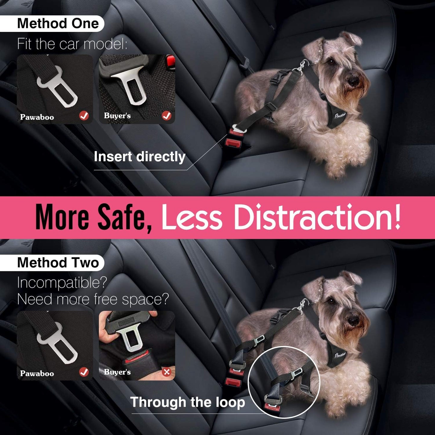 Premium Dog Safety Vest Harness - Adjustable Car Harness with Buckle Clip for Secure Travel of Small and Medium Dogs in Black