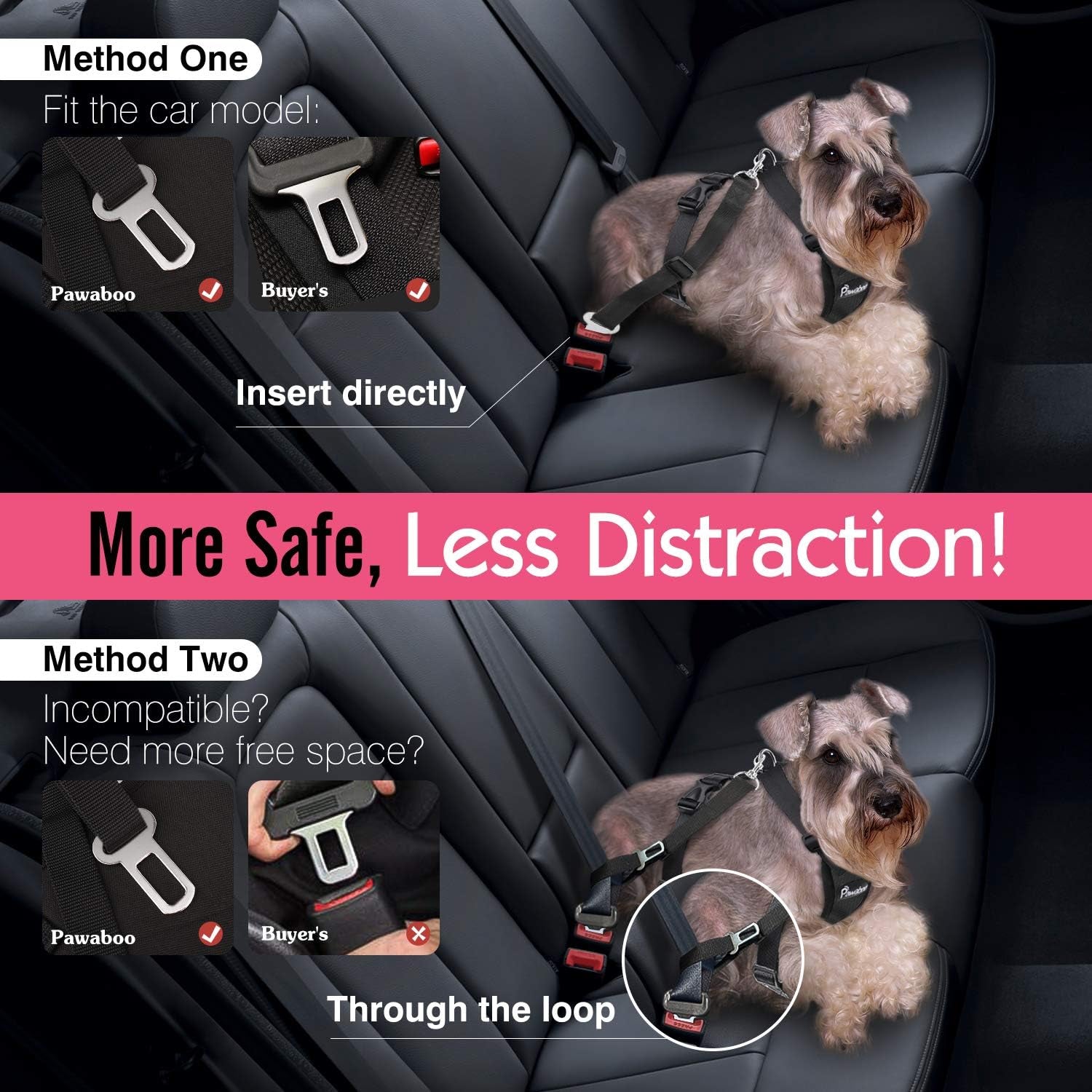 Premium Dog Safety Vest Harness - Adjustable Car Harness with Buckle Clip for Secure Travel of Small and Medium Dogs in Black