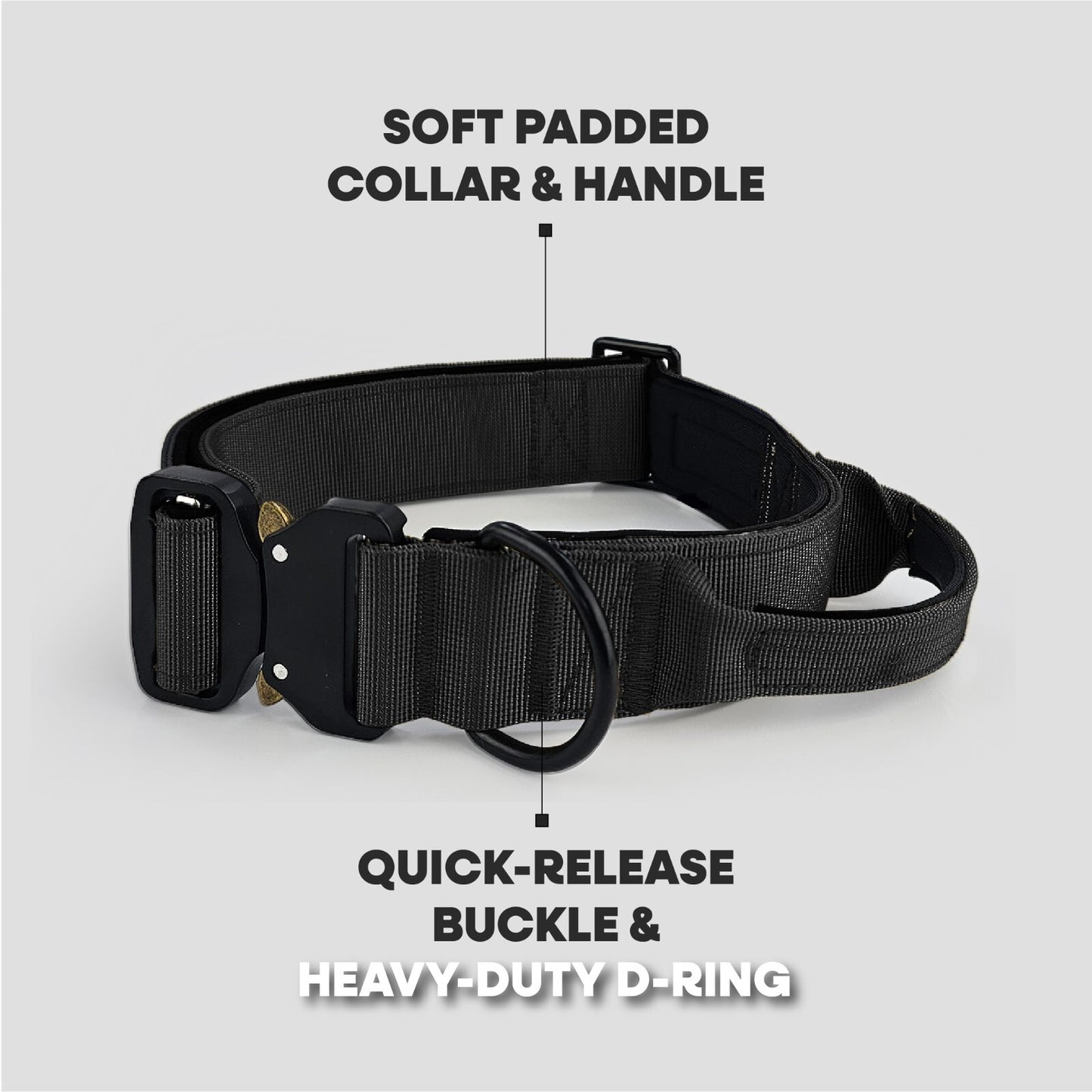 Hugglepets Tactical K9 Dog Collar Endurance Adjustable Heavy Duty Control Handle