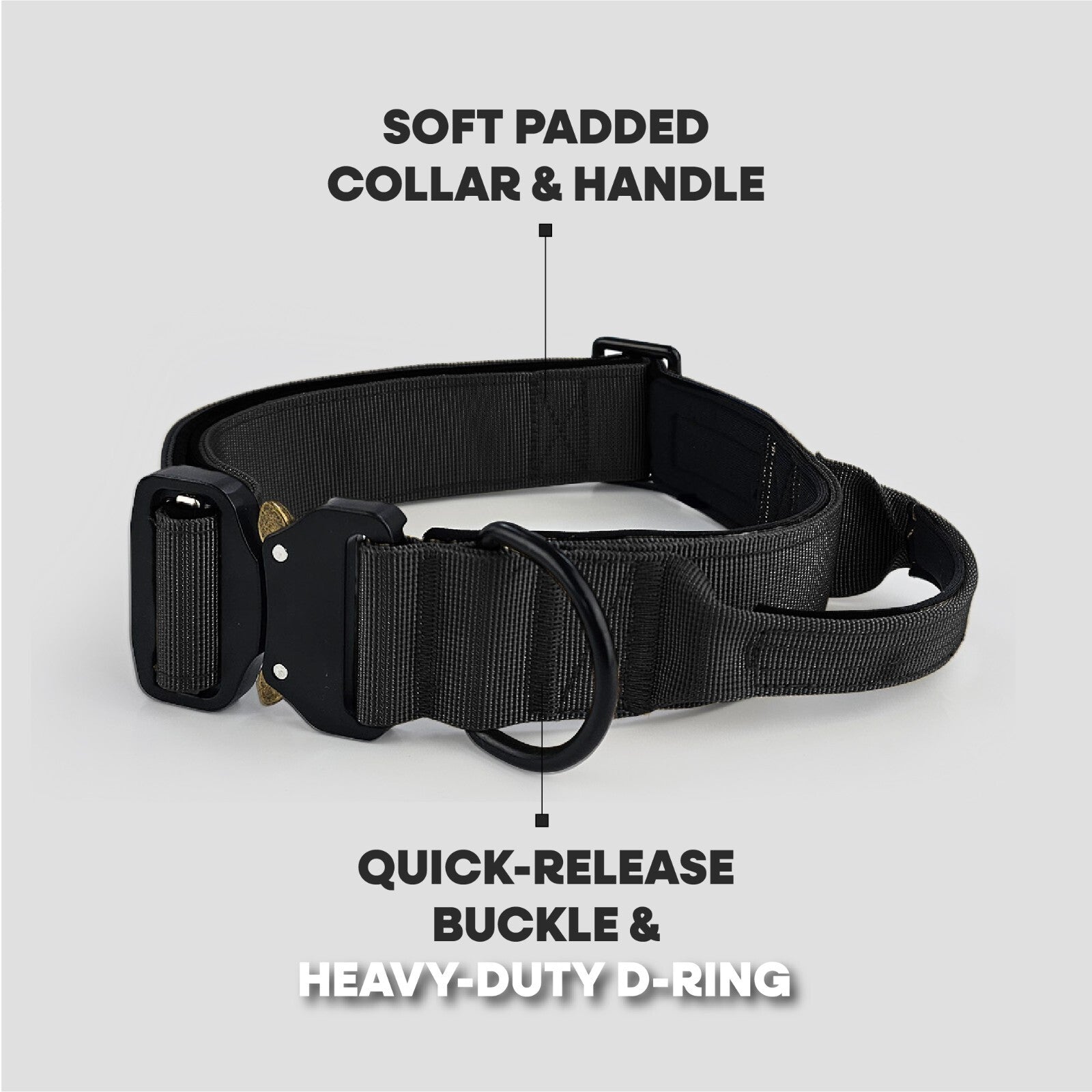 Hugglepets Tactical K9 Dog Collar Endurance Adjustable Heavy Duty Control Handle