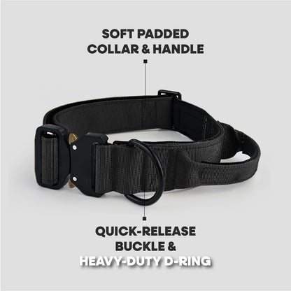 Hugglepets Tactical K9 Dog Collar Endurance Adjustable Heavy Duty Control Handle