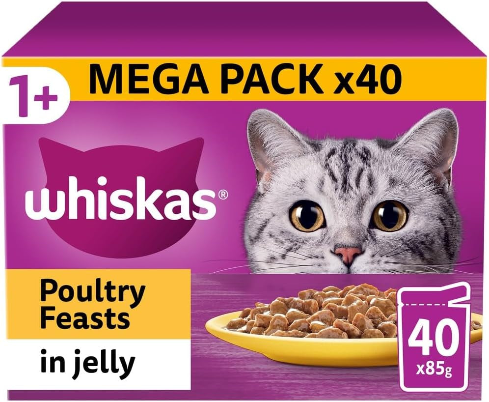 - 1+ Adult Wet Cat Food Pouches - 40 X 85 G - Poultry Selection - Bulk Cat Food Megapack - 40 Jelly Pouches