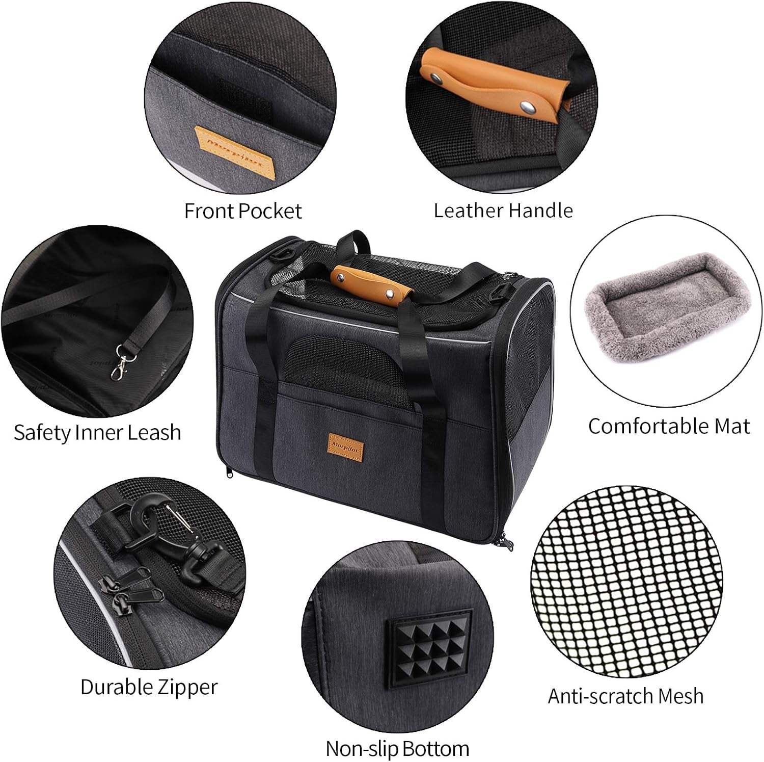 Portable Cat and Small Dog Carrier Bag, Foldable Soft-Sided Transport Carrier, Airline Approved with Shoulder Strap, Removable Mat, and Pet Bowl