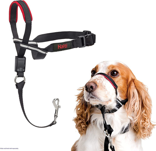HALTI Optifit Headcollar Size Medium, Dog Head Harness to Stop Pulling on the Lead, Easy to Use, Adjustable & Reflective Head Collar for Dogs, Professional Anti-Pull Training Aid, Black