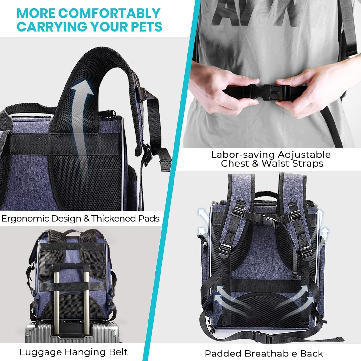 Cat Carrier Backpack - Foldable & Breathable Pet Carrier for Cats & Small Dogs, Perfect for Hiking & Travel with Safety Leash & Collapsible Bowl