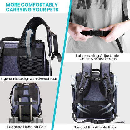 Cat Carrier Backpack - Foldable & Breathable Pet Carrier for Cats & Small Dogs, Perfect for Hiking & Travel with Safety Leash & Collapsible Bowl