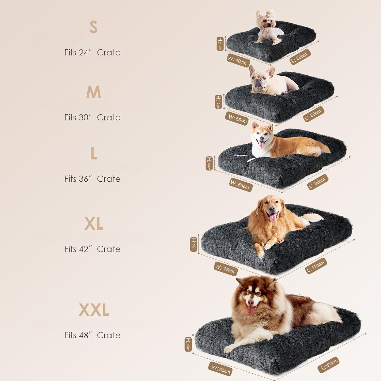 Premium Soft Plush Dog Bed - Large Size Pet Cushion for Crate, Machine Washable and Cozy Mattress for Dogs and Cats